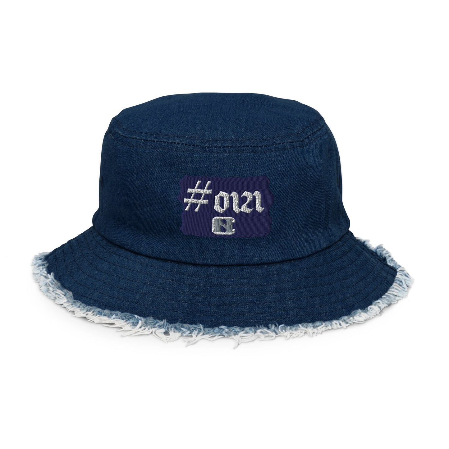 Hashtag 0121 Embroidered - Distressed Denim Bucket Hat