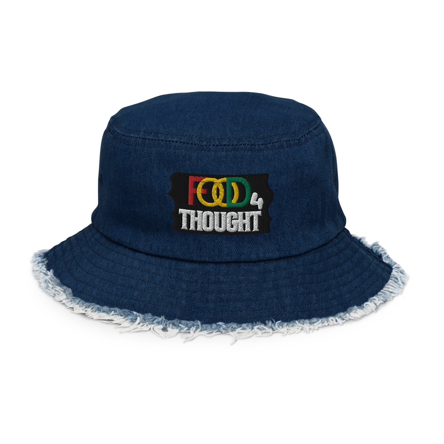 Food For Thought Embroidery Distressed Denim Bucket Hat