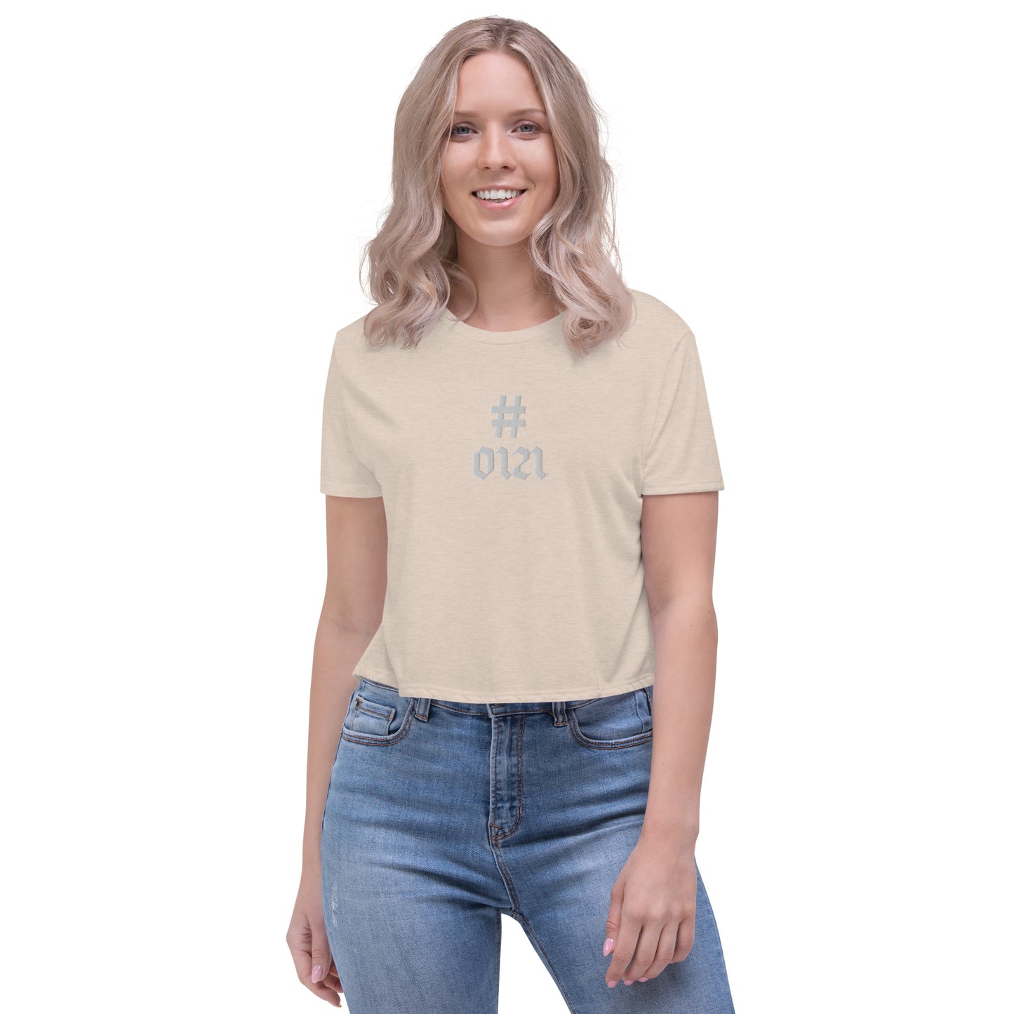 Hashtag 0121 Embroidered Crop Tee