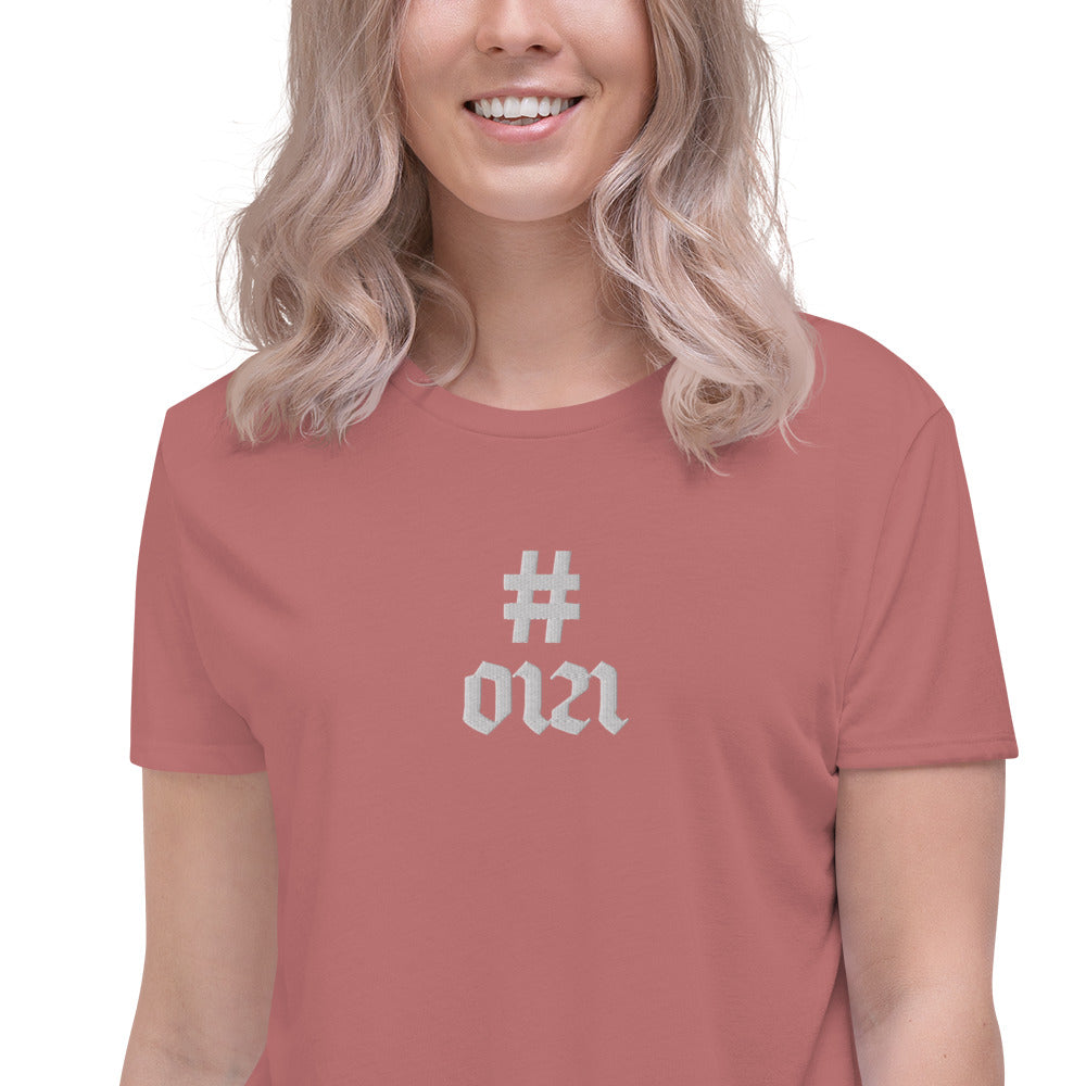 Hashtag 0121 Embroidered Crop Tee